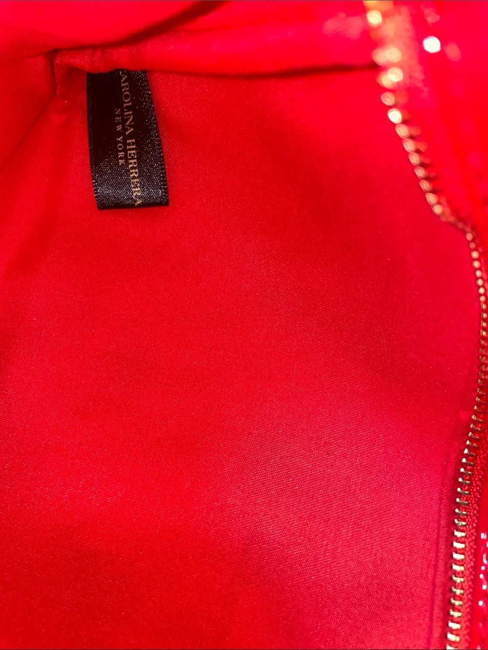 Carolina Herrera Red Patent Logo Zip Clutch